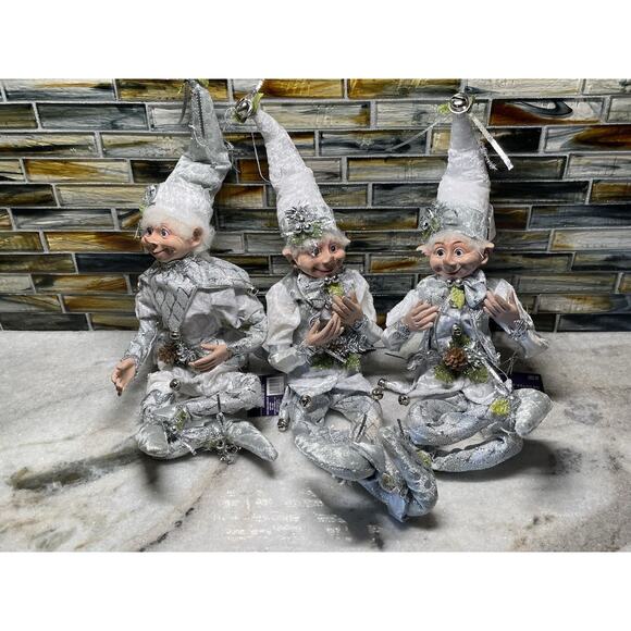 Robert Stanley Home Collection Silver Poseable Elves Christmas 2021 Set of 3 - Picture 1 of 8